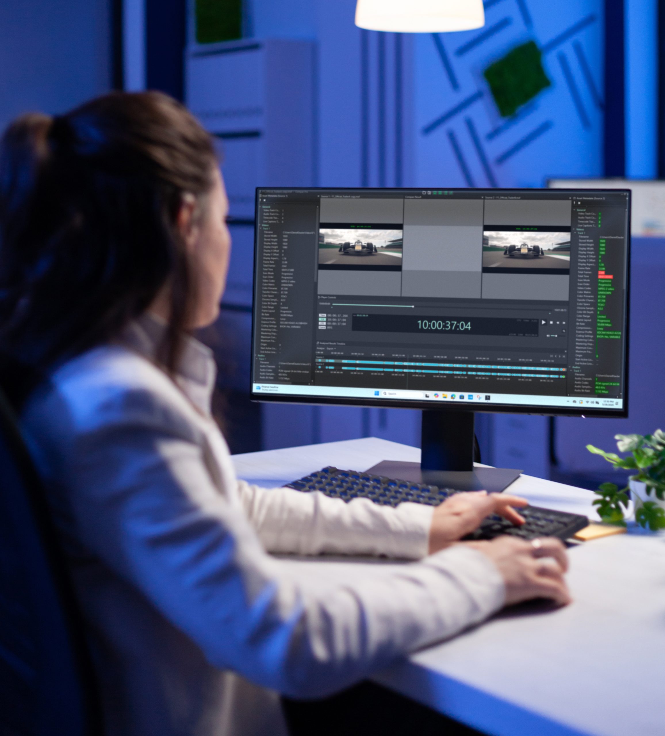 Woman analyzing 2 video assets that might be duplicates, but upon analysis...they aren't