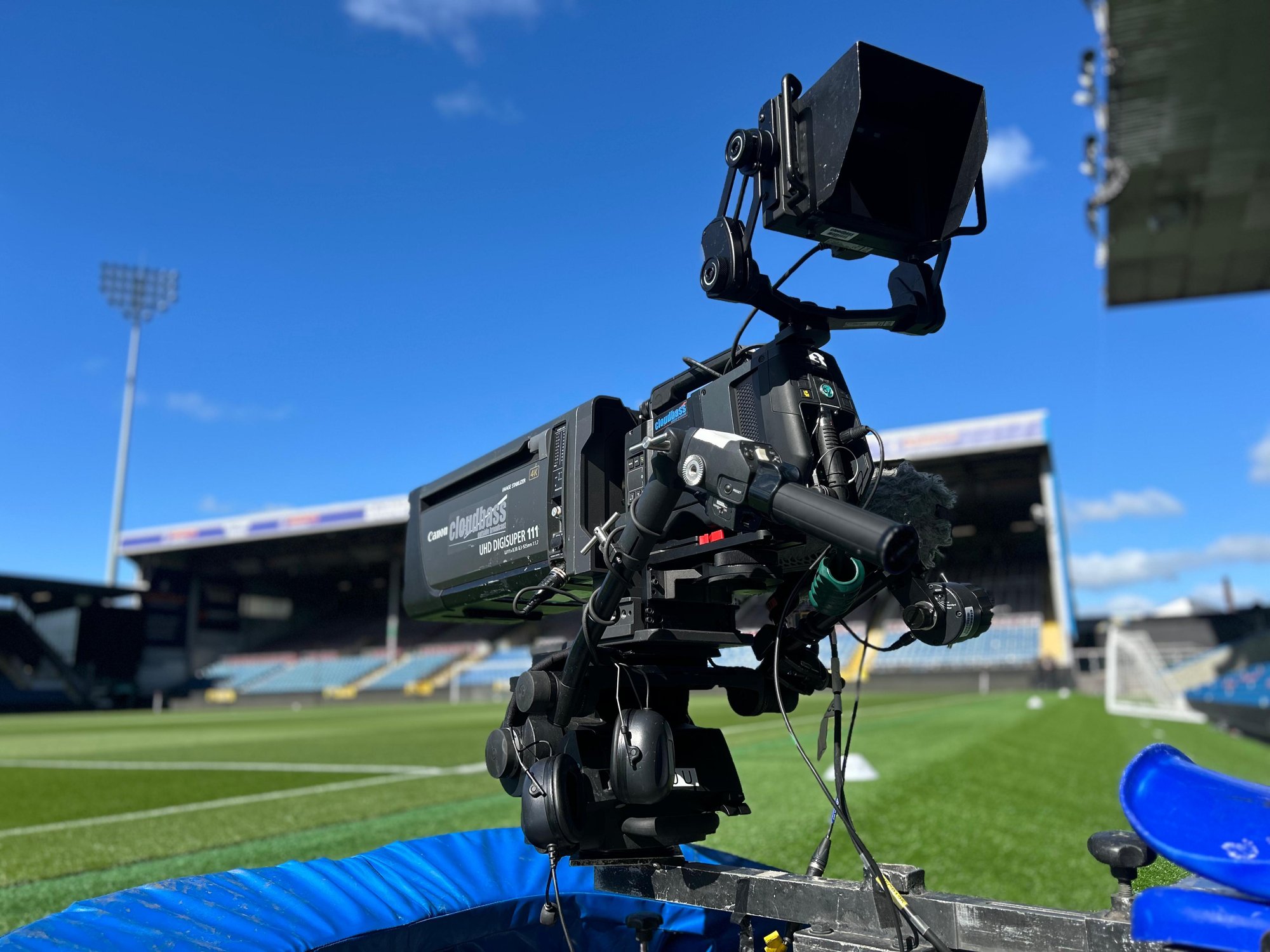 A Grass Valley camera on a football pitch, as used with the new Cloudbass OB trucks